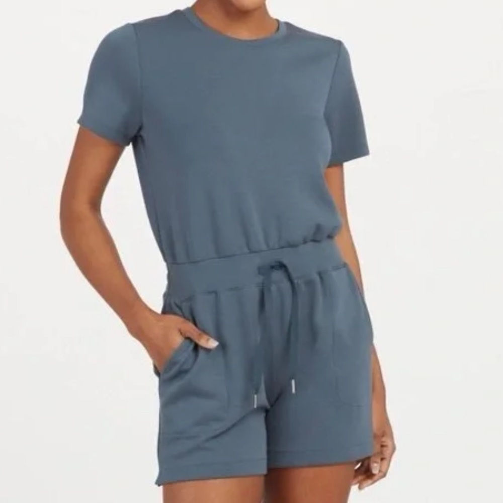 SPANX Teal Romper with Drawstring Waist